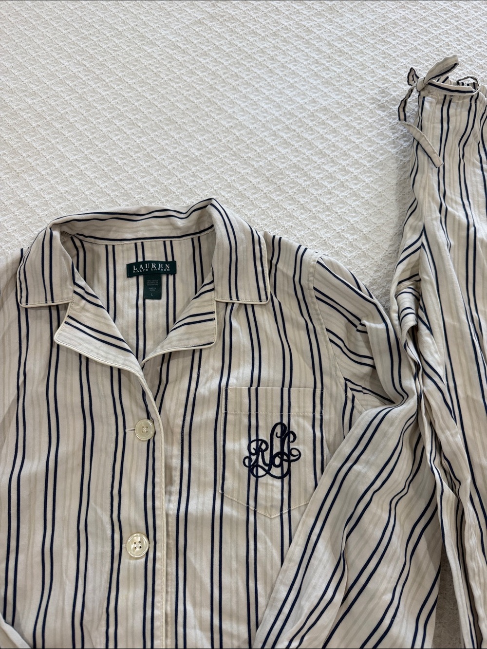 Ralph Lauren Cream and Navy Striped Pajama Set - Picture 5 of 9